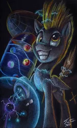 Size: 543x900 | Tagged: safe, artist:tsitra360, derpibooru import, derpy hooves, pegasus, pony, slice of life (episode), female, mare, plasma ball, scene interpretation, solo, traditional art, underhoof