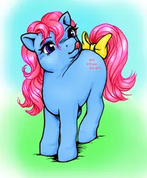 Size: 1256x1520 | Tagged: safe, artist:qwaychou, derpibooru import, bowtie (g1), pony, g1, silly, silly pony, solo, tongue out