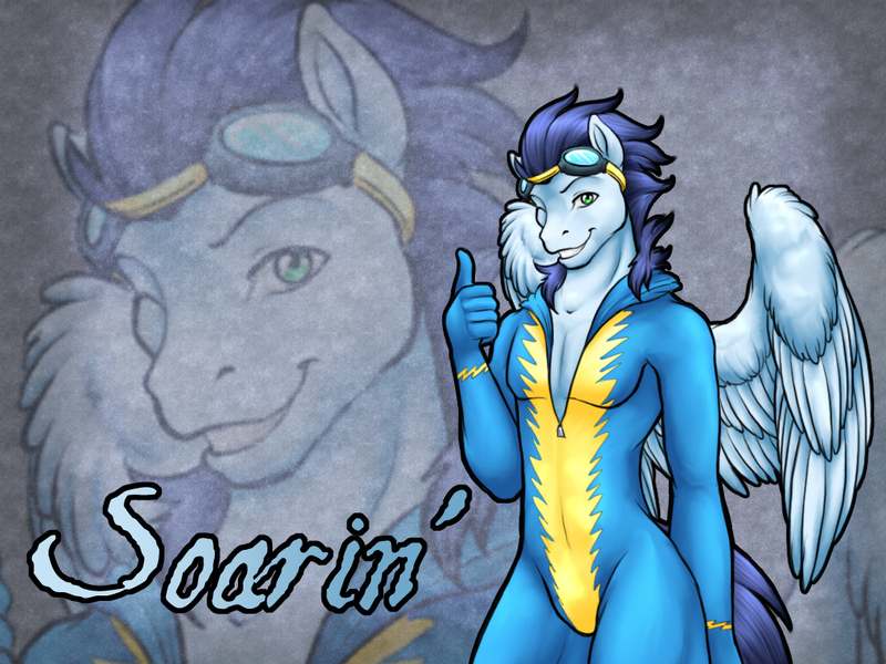 Size: 1024x768 | Tagged: anthro, artist:clemikou, derpibooru import, safe, soarin', stupid sexy soarin', wallpaper