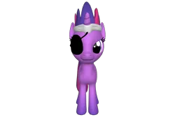 Size: 1200x900 | Tagged: safe, derpibooru import, twilight sparkle, pony, unicorn, pony creator, it's about time, 3d, eyepatch, female, future twilight, headband, looking at you, mare, messy mane, ponylumen, reference, simple background, solid sparkle, solo, transparent background