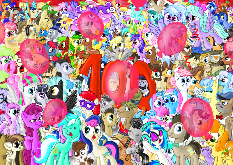 Size: 7014x4956 | Tagged: safe, artist:seriousdog, derpibooru import, ace, all aboard, allie way, aloe, alula, amethyst star, apple cinnamon, apple fritter, apple split, april showers, aura (character), berry punch, berryshine, big wig, blossomforth, blues, bon bon, button mash, caesar, candy mane, caramel, carrot top, cherry berry, cherry cola, cherry fizzy, cloud kicker, cloudchaser, coco crusoe, colter sobchak, count caesar, crafty crate, crescent pony, daisy, davenport, derpy hooves, diamond mint, dinky hooves, dizzy twister, doctor horse, doctor stable, doctor whooves, featherweight, first base, flitter, flower wishes, geri, gizmo, globe trotter, golden harvest, goldengrape, half baked apple, hayseed turnip truck, helia, herald, jeff letrotski, jesús pezuña, lemon hearts, lightning bolt, lily, lily valley, linky, lotus blossom, lucky clover, lyra heartstrings, lyrica lilac, mane moon, meadow song, merry may, minuette, mjölna, mochaccino, mr. greenhooves, mr. waddle, neon lights, noi, noteworthy, nurse coldheart, nurse redheart, nurse snowheart, octavia melody, orange swirl, parasol, parcel post, perfect pace, pipsqueak, piña colada, pokey pierce, post haste, rainbowshine, rare find, raven, rising star, roseluck, royal ribbon, royal riff, ruby pinch, rumble, sassaflash, savoir fare, screw loose, screwball, sea swirl, seafoam, sealed scroll, shady daze, shoeshine, sir colton vines iii, spring melody, sprinkle medley, star hunter, steamer, sunshower raindrops, sweetie drops, thunderlane, time turner, truffle shuffle, twinkleshine, twist, vinyl scratch, white lightning, wild fire, written script, pegasus, pony, slice of life (episode), 100th episode, absurd resolution, apple family member, background pony, balloon, cello, donny, female, headphones, mare, musical instrument, screwy, wall of tags