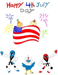 Size: 2420x3134 | Tagged: 4th of july, america flag, artist:pokeneo1234, crossover, derpibooru import, fireworks, holiday, pokémon, pound cake, pumpkin cake, rufflet, safe, sawk, throh