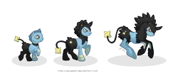Size: 3790x1734 | Tagged: safe, artist:almairis, derpibooru import, luxio, luxray, pony, shinx, unicorn, crossover, evolution chart, family, pokémon, ponymon, simple background, transparent background, trio