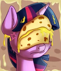 Size: 1731x2000 | Tagged: safe, artist:discorded, derpibooru import, twilight sparkle, pony, unicorn, party pooped, female, food, mare, prize on the eyes, quesadilla, these aren't my glasses, they're just so cheesy