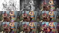 Size: 3600x2025 | Tagged: amending fences, angry, artist:assasinmonkey, candy, crying, derpibooru import, food, hitting, moondancer, piñata, progress, safe, sketch, stick, wip