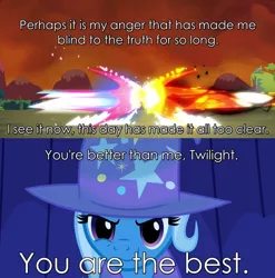 Size: 1275x1290 | Tagged: safe, derpibooru import, lord tirek, trixie, twilight sparkle, pony, unicorn, twilight's kingdom, caption, dragon ball z, female, fight, humility, image macro, mare, meme, respect, rivalry, son twilight, text, vegeta