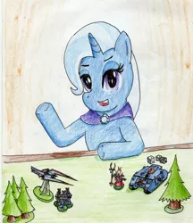 Size: 2439x2817 | Tagged: safe, artist:40kponyguy, derpibooru import, trixie, pony, unicorn, chaos (warhammer 40k), chaos space marine, dice, female, looking at you, mare, solo, thousand sons, traditional art, warhammer (game), warhammer 40k