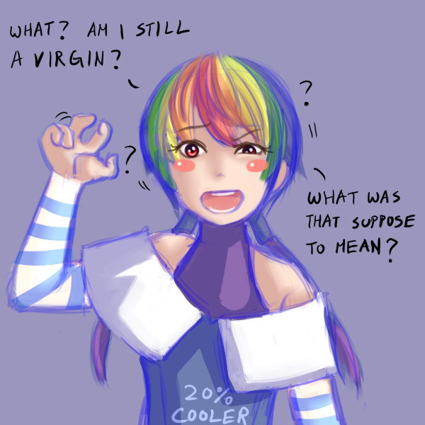 Size: 600x600 | Tagged: artist:ninjaham, blushing, clothes, comic:dashie's birthday love, derpibooru import, human, humanized, rainbow dash, solo, suggestive