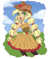 Size: 5000x6000 | Tagged: safe, artist:chibicmps, derpibooru import, applejack, equestria girls, friendship through the ages, absurd resolution, country applejack, rockin' hair, sleeveless, solo