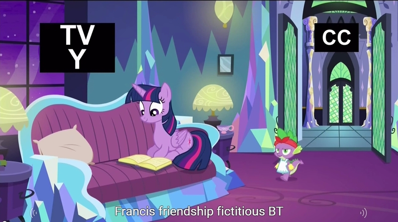 Size: 1279x713 | Tagged: safe, derpibooru import, edit, edited screencap, screencap, spike, twilight sparkle, twilight sparkle (alicorn), alicorn, pony, amending fences, caption, female, mare, meme, youtube caption