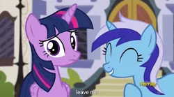 Size: 1279x712 | Tagged: safe, derpibooru import, edit, edited screencap, screencap, minuette, twilight sparkle, twilight sparkle (alicorn), alicorn, pony, amending fences, caption, female, mare, meme, youtube caption