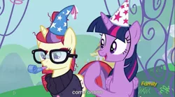 Size: 1281x711 | Tagged: safe, derpibooru import, edit, edited screencap, screencap, moondancer, twilight sparkle, twilight sparkle (alicorn), alicorn, pony, amending fences, caption, female, mare, meme, youtube caption