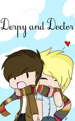 Size: 800x1280 | Tagged: artist:cute_pinkie7, chibi, derpibooru import, derpy hooves, doctorderpy, doctor whooves, female, fourth doctor's scarf, human, humanized, love, male, safe, shipping, straight, time turner