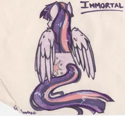 Size: 753x701 | Tagged: safe, artist:fiji-firefox, derpibooru import, twilight sparkle, twilight sparkle (alicorn), alicorn, pony, immortality, rear view, solo, traditional art