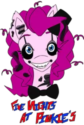 Size: 727x1081 | Tagged: artist:fiji-firefox, derpibooru import, five nights at freddy's, five nights at pinkie's, grimdark, pinkie pie