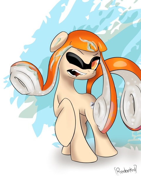 Size: 700x875 | Tagged: suggestive, artist:[redacted], derpibooru import, ponified, inkling, original species, pony, squid, squidpony, solo, splatoon