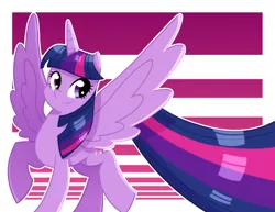 Size: 1024x791 | Tagged: safe, artist:kmwolf, derpibooru import, twilight sparkle, twilight sparkle (alicorn), alicorn, pony, female, impossibly large tail, long tail, mare, solo, spread wings, wings