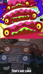 Size: 534x908 | Tagged: brave little toaster, cake, car, derpibooru import, do princesses dream of magic sheep, feels, food, meme, safe, season 5, that's my x, worthless