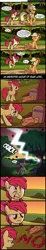 Size: 800x4373 | Tagged: dead source, safe, artist:veggie55, derpibooru import, apple bloom, applejack, lightning bolt, white lightning, earth pony, pony, alternate cutie mark, apple, apple tree, applejack's hat, comic, cowboy hat, dark comedy, death, dialogue, female, food, grave, gravestone, hat, lightning, mare, no, older, older apple bloom, tree