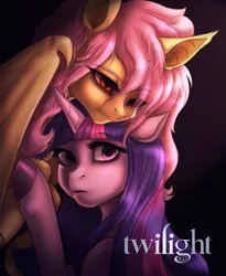 Size: 2700x3300 | Tagged: safe, artist:jitterbugjive, derpibooru import, fluttershy, twilight sparkle, bat pony, bat ponified, female, flutterbat, lesbian, namesake, pun, race swap, shipping, twilight (series), twishy