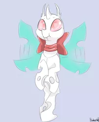Size: 800x989 | Tagged: albino, albino changeling, artist:[redacted], changeling, derpibooru import, flying, oc, ribbon, safe, simple background, solo, unofficial characters only