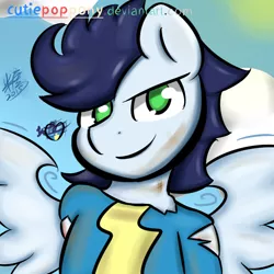 Size: 800x800 | Tagged: 2015, artist:cutiepoppony, blood, clothes, cloud, derpibooru import, safe, sky, soarin', sun