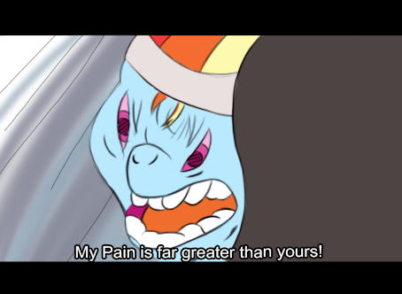 Size: 454x332 | Tagged: safe, artist:flutteriot, derpibooru import, rainbow dash, ponified, pony, anime, my pain is greater than yours, naruto, naruto hurricane chronicles, naruto shippuuden, pain (naruto), quality, reaction image, solo