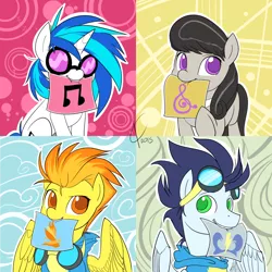 Size: 1080x1080 | Tagged: artist:valcron, cute, cutefire, cutie mark, derpibooru import, looking at you, mouth hold, octavia melody, safe, soarin', spitfire, tavibetes, vinylbetes, vinyl scratch