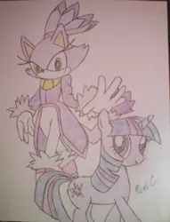 Size: 905x1184 | Tagged: artist:xxmisery-severityxx, blaze the cat, crossover, derpibooru import, safe, sonic the hedgehog, sonic the hedgehog (series), traditional art, twilight sparkle