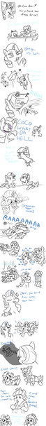 Size: 1100x10000 | Tagged: safe, artist:jargon scott, derpibooru import, coco pommel, rarity, pony, 200% mad, abs, absurd resolution, angry, angry horse noises, bipedal, black eye, broken horn, chibi, chipped tooth, clothes, coco pummel, comic, crying, cute, descriptive noise, dialogue, fangs, fight, glare, horn, horse noises, hulk out, magic, meme, muscles, oraoraoraoraoraoraoraoraora, piledriver, pun, punch, sewing machine, shadow, table flip, taunting, telekinesis, torn clothes, violence, visual pun, vulgar