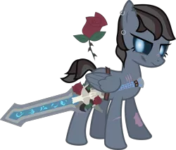 Size: 3524x3000 | Tagged: safe, artist:ruinedomega, derpibooru import, oc, oc:rose thorn(rω), unofficial characters only, pegasus, pony, undead, death knight, flower, rose, solo, standing, sword, warcraft, weapon, world of warcraft