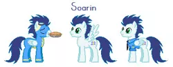 Size: 377x147 | Tagged: artist:donttouchmykitty, clothes, derpibooru import, food, mouth hold, pie, pixel art, safe, soarin', solo, uniform, wonderbolts dress uniform, wonderbolts uniform