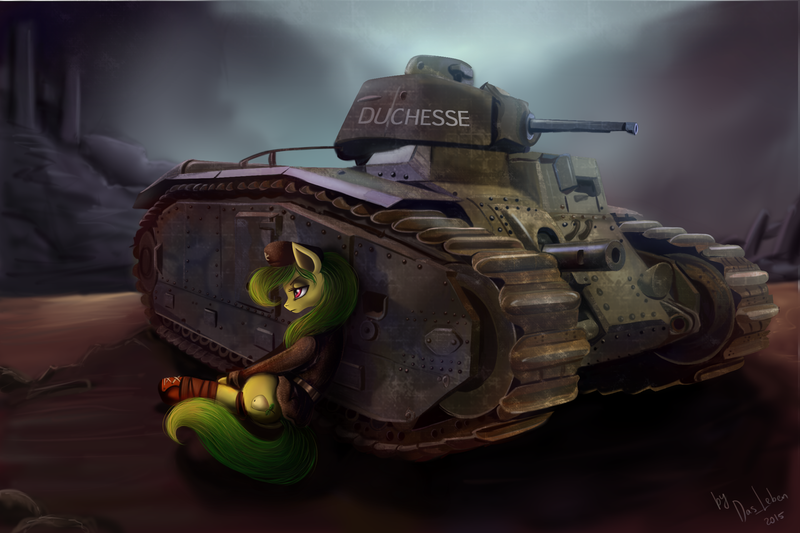 Size: 1280x853 | Tagged: artist:das_leben, char b1, derpibooru import, military uniform, oc, oc:duchess, safe, tank (vehicle), unofficial characters only