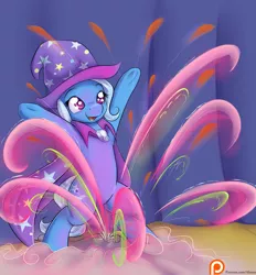 Size: 1625x1750 | Tagged: safe, artist:alasou, deleted from derpibooru, derpibooru import, trixie, pony, bipedal, cape, clothes, cute, diatrixes, hat, magic, open mouth, patreon, patreon logo, solo, trixie's cape, trixie's hat, underhoof