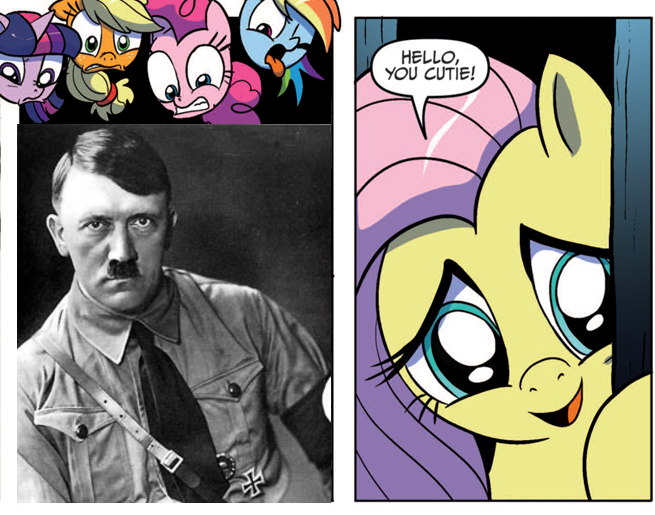 Size: 655x515 | Tagged: adolf hitler, applejack, derpibooru import, exploitable meme, fluttershy, fluttershy's cutie, meme, pinkie pie, rainbow dash, safe, spoiler:comic, twilight sparkle