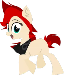 Size: 846x1000 | Tagged: safe, artist:zvn, derpibooru import, oc, oc:red pone (8chan), unofficial characters only, earth pony, pony, /pone/, 8chan, blank flank, clothes, female, infinity, mare, scarf, simple background, smiling, solo, transparent background, trotting