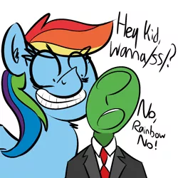 Size: 1248x1248 | Tagged: artist:visiti, derpibooru import, exploitable meme, goofy time, hey kid you wanna ss?, meme, oc, oc:anon, rainbow dash, rapeface, /ss/, suggestive