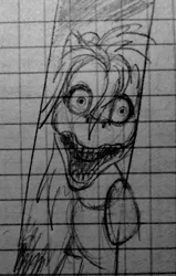 Size: 1632x2561 | Tagged: animatronic, artist:colossalstinker, crossover, derpibooru import, five nights at freddy's, g3, graph paper, monochrome, nightmare fuel, oc, safe, solo, traditional art, unofficial characters only