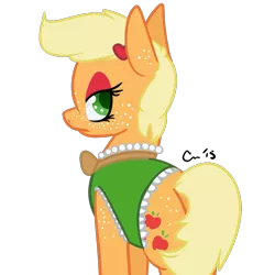 Size: 1000x1000 | Tagged: alternate hairstyle, applejack, artist:rivalcat, clothes, derpibooru import, eyeshadow, freckles, makeup, safe, solo, we don't normally wear clothes