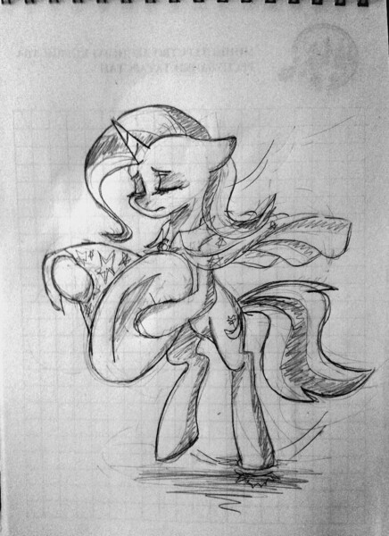 Size: 930x1280 | Tagged: safe, artist:sigmanas, derpibooru import, trixie, pony, bipedal, dancing, graph paper, solo, traditional art, щщоки