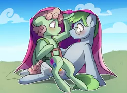 Size: 1250x922 | Tagged: artist:pixel-prism, blushing, derpibooru import, female, glasses, male, oc, oc:software patch, oc:windcatcher, oc x oc, parachute, safe, shipping, straight, twilight sparkle's secret shipfic folder, unofficial characters only, windpatch