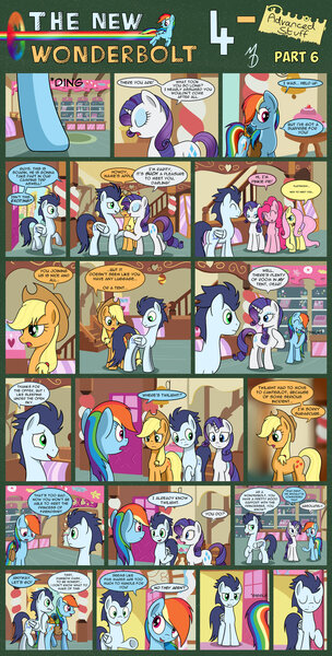 Size: 1280x2524 | Tagged: applejack, artist:marmorexx, comic, comic:the new wonderbolt, derpibooru import, fluttershy, pinkie pie, rainbow dash, rarity, safe, soarin'