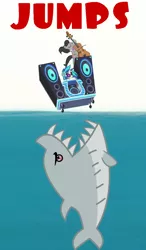 Size: 656x1127 | Tagged: derpibooru import, jaws, jumping the shark, jumpy the shark, meta, movie poster, octavia melody, safe, shark, slice of life (episode), vinyl scratch