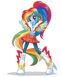 Size: 509x641 | Tagged: safe, derpibooru import, official, rainbow dash, equestria girls, rainbow rocks, box art, devil horn (gesture), rockin' hair, solo