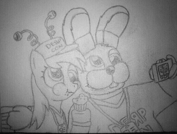 Size: 612x463 | Tagged: safe, artist:ljdamz1119, derpibooru import, derpy hooves, pegasus, pony, crossover, derp, female, five nights at freddy's, male, mare, monochrome, selfie, straight, traditional art