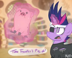 Size: 1280x1024 | Tagged: artist:somnias, crossover, derpibooru import, future twilight, gravity falls, pig, safe, time traveler's pig, twilight sparkle, waddles