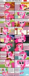 Size: 1282x3304 | Tagged: safe, derpibooru import, applejack, fluttershy, gummy, pinkie pie, rainbow dash, rarity, twilight sparkle, alligator, earth pony, pegasus, pony, unicorn, comic:celestia's servant interview, balloon, bedroom eyes, cake, candy, caption, comic, cs captions, female, floating, food, grin, interview, lying down, mare, prone, smiling, sugarcube corner, then watch her balloons lift her up to the sky