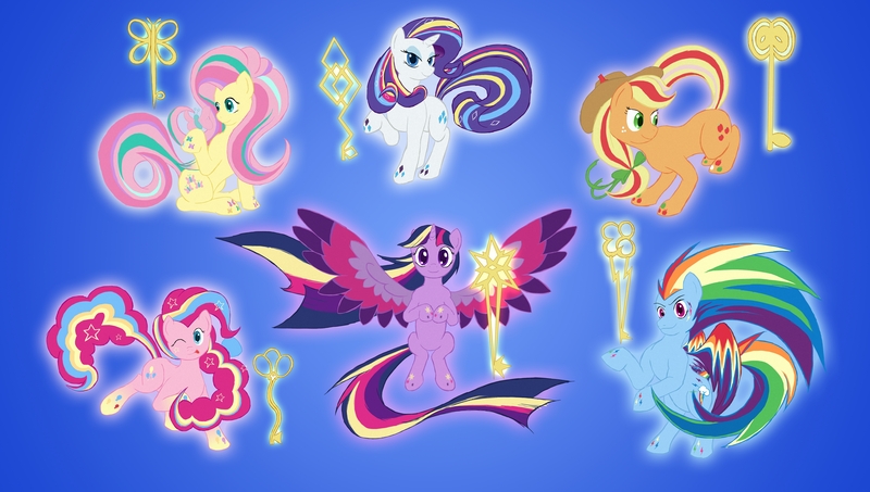 Size: 4500x2550 | Tagged: safe, artist:alixnight, derpibooru import, applejack, fluttershy, pinkie pie, rainbow dash, rarity, twilight sparkle, twilight sparkle (alicorn), alicorn, earth pony, pegasus, pony, unicorn, twilight's kingdom, female, mane six, mare, rainbow power