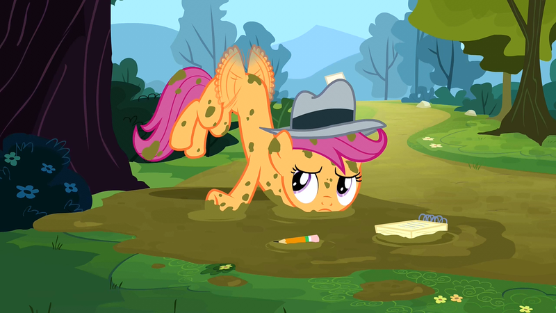 Size: 1280x720 | Tagged: derpibooru import, hat, notepad, outfit catalog, ponyville confidential, safe, scootaloo, scootaloo can't fly, screencap, solo