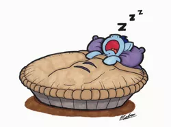 Size: 2002x1492 | Tagged: safe, artist:bobthedalek, derpibooru import, soarin', pony, bed, cute, food, onomatopoeia, pie, sleeping, snoring, solo, sound effects, that pony sure does love pies, traditional art, zzz